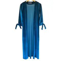 MARIA PASKARO - Tapado Kimono Largo Verona Turquesa Terciopelo - Verde