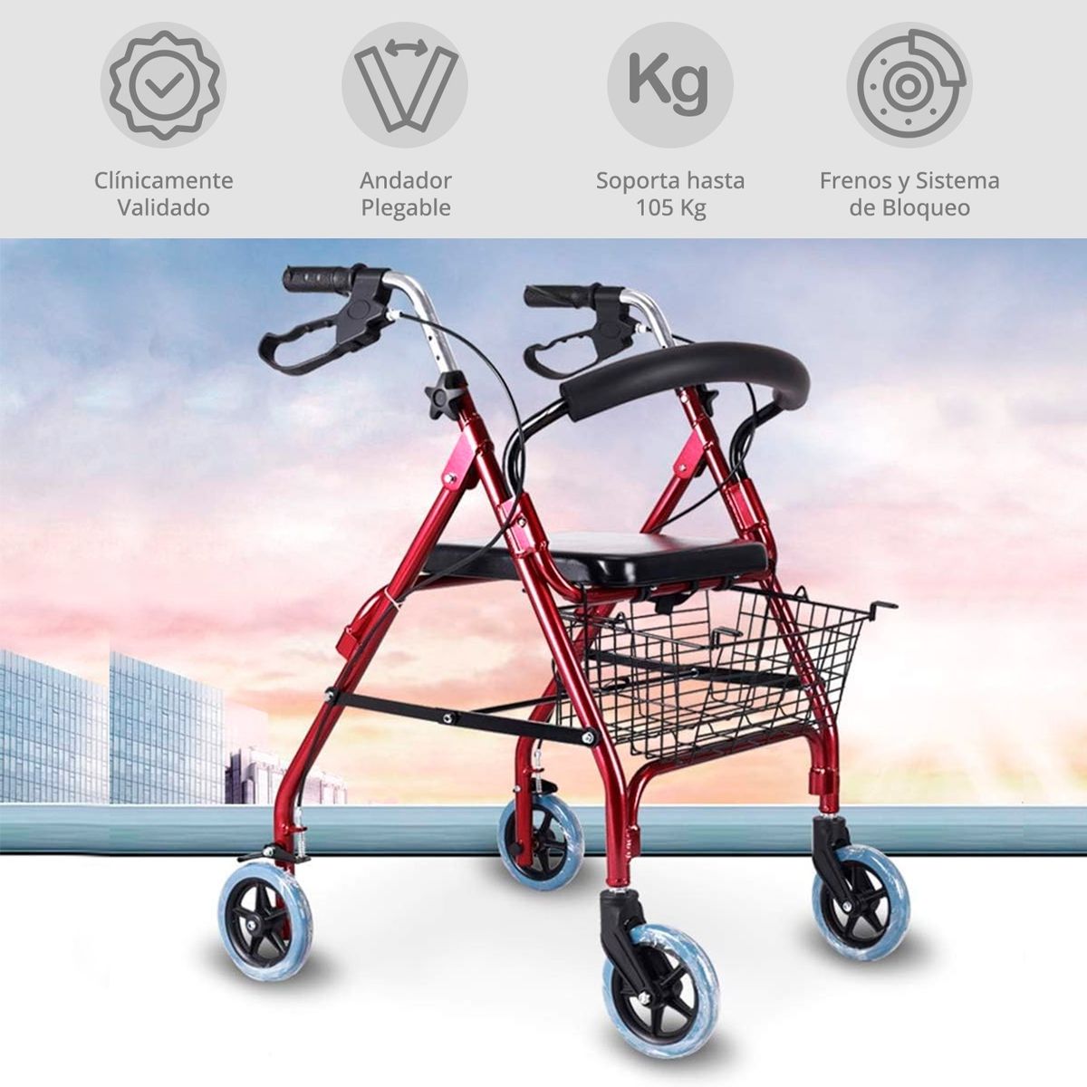 TOPMEDIC - Andador Burrito Roller Asiento Ruedas Frenos