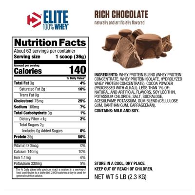 Imagen 2 del producto PROTEINA ELITE 100% WHEY 5 LB - - CHOCOLATE - 63 SERVICIOS