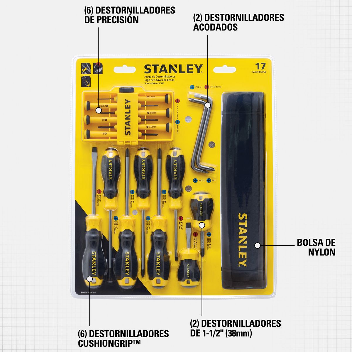 STANLEY - Juego 16 Destornilladores + Bolso STANLEY