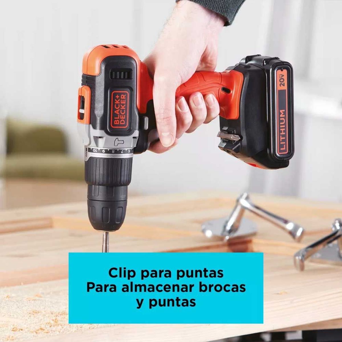 BLACK+DECKER - Taladro percutor inalámbrico 10mm B&D 20V + Set caja 50 Pzas