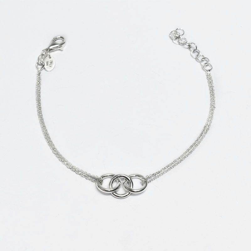 ROSETT - Pulsera limada doble con tres aros entrelazados Plata 925