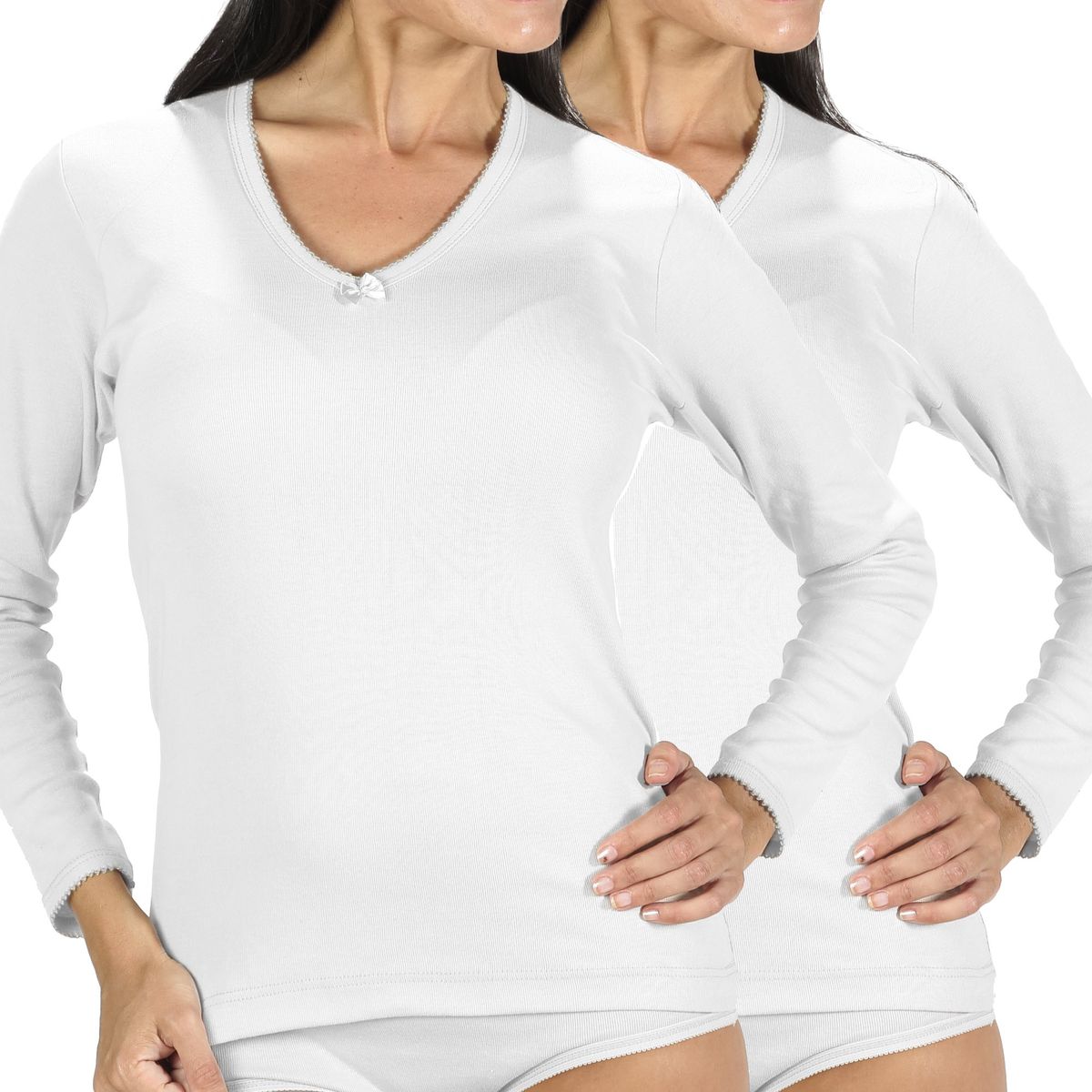 KARMY - PACK 2 CAMISETAS MUJER MANGA  LARGA 100% ALGODÓN