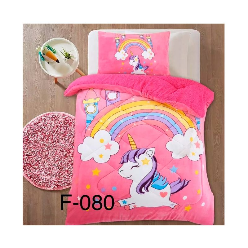 GENERICO - Cubrecama Con Chiporro Plaza y Media Unicornio Rosa
