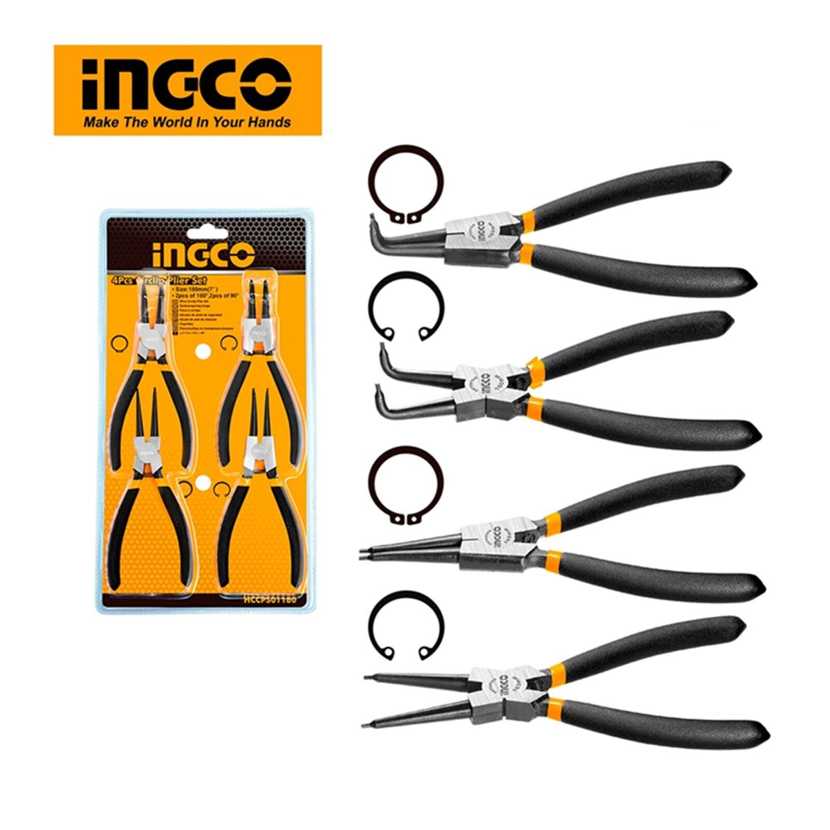 INGCO - Kit Juego Set Kit De Alicates Sacaseguros 7 Pulgadas Ingco