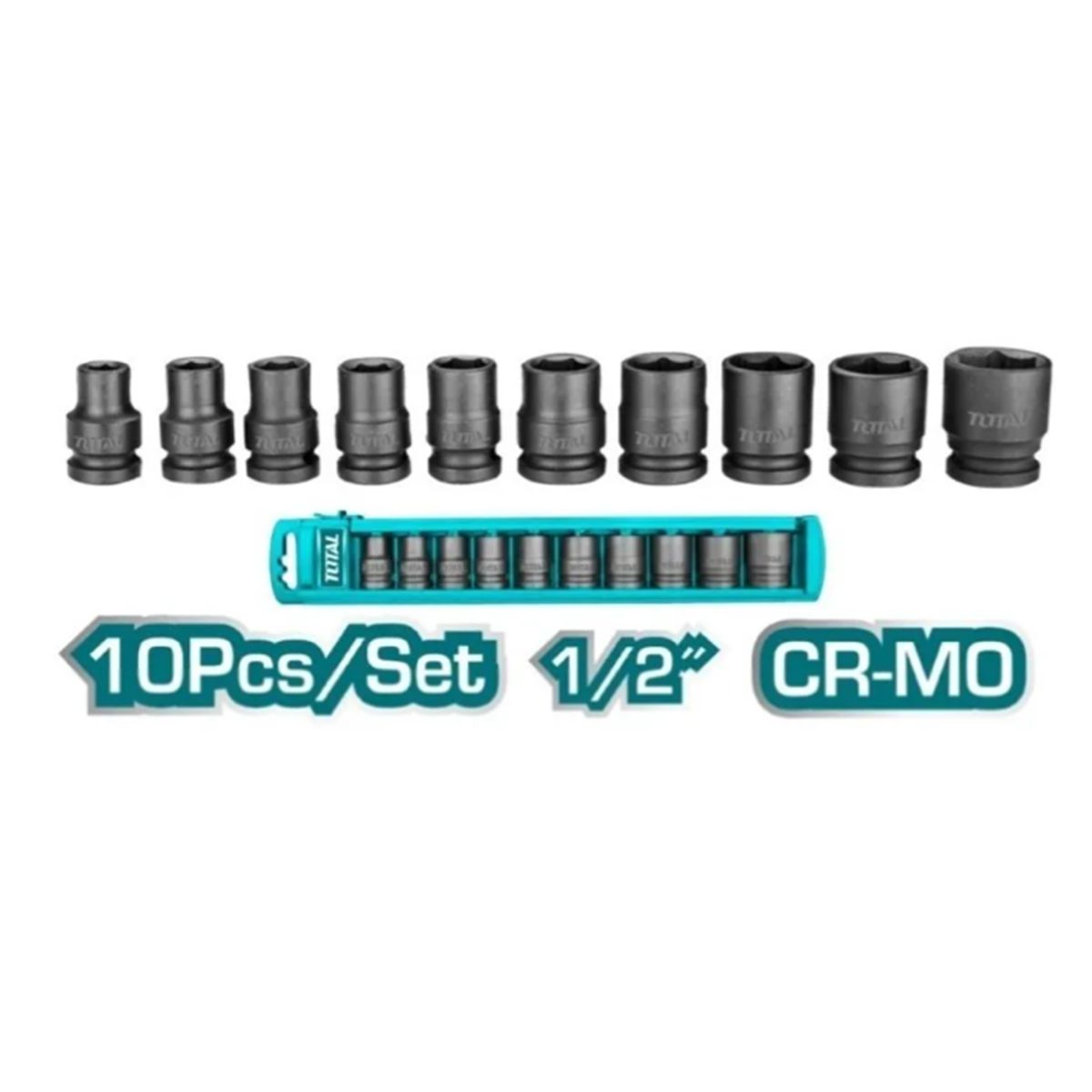 TOTAL TOOLS - Juego Set De Dados Corto De Impacto 1/2 10 Piezas