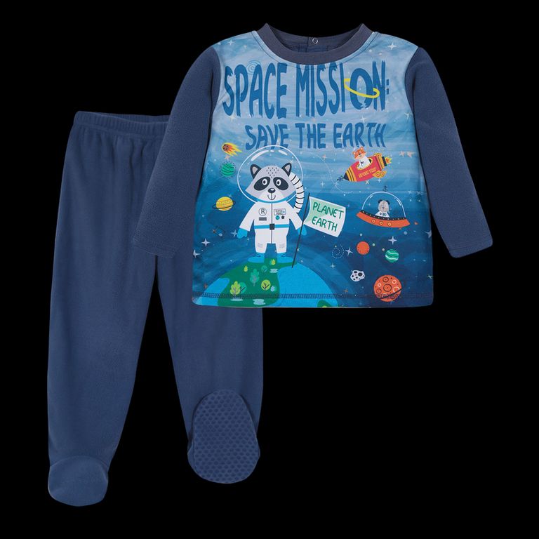 Pijama Bebe Nino Conjunto Polar Sustentable Azul Azul 9-12 MESES