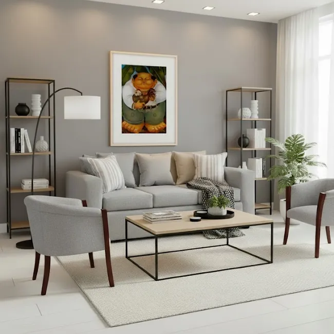 SITIAL HOME - Living 311 Kabul Gris Claro Sofa 3 cuerpos + 2 Sitiales de madera