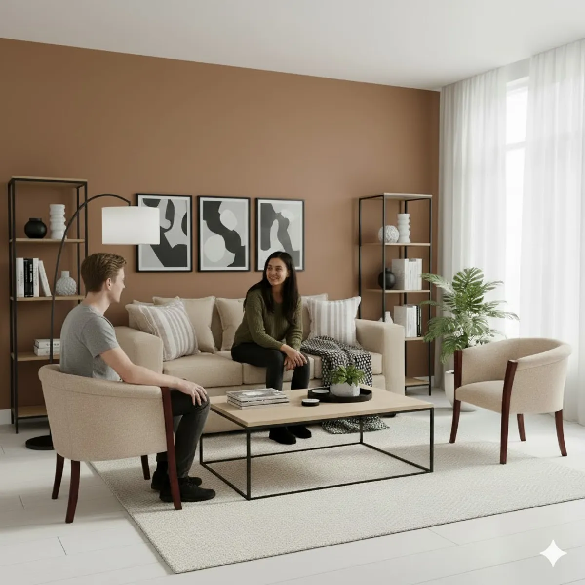 SITIAL HOME - Living 311 kabul Beige claro Sofa 3 cuerpos + 2 Sitiales de madera