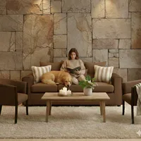 Living Kabul 311 cafe Sofa 3 cuerpos + Sitiales de madera