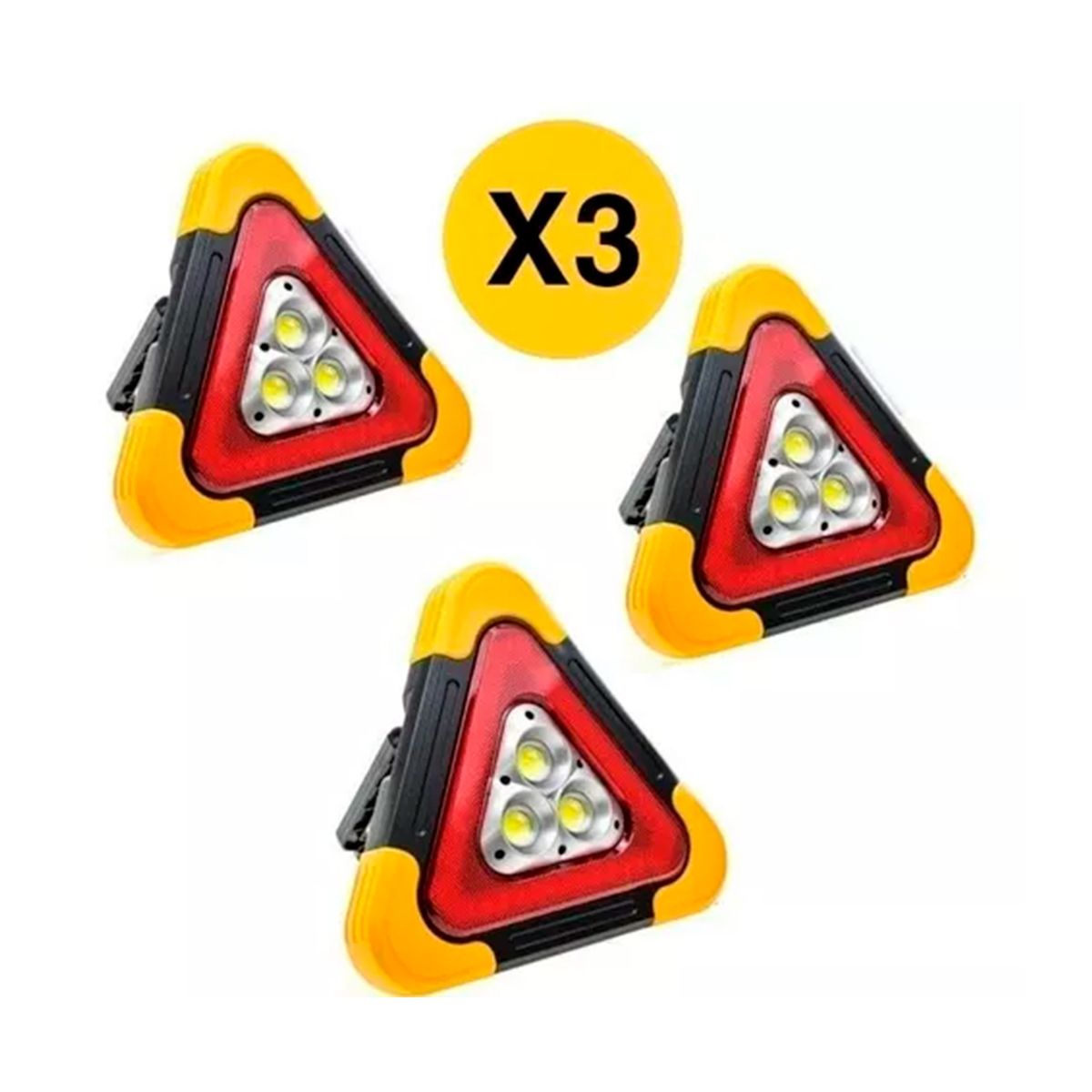 GENERICO - Pack X3 Luz Emergencia Triangulo Led Recargable