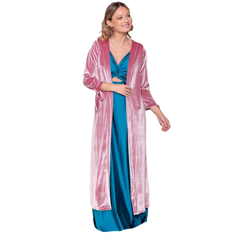 MARIA PASKARO - Tapado Kimono Largo Verona Rosa Terciopelo Brillante Maria Paskaro