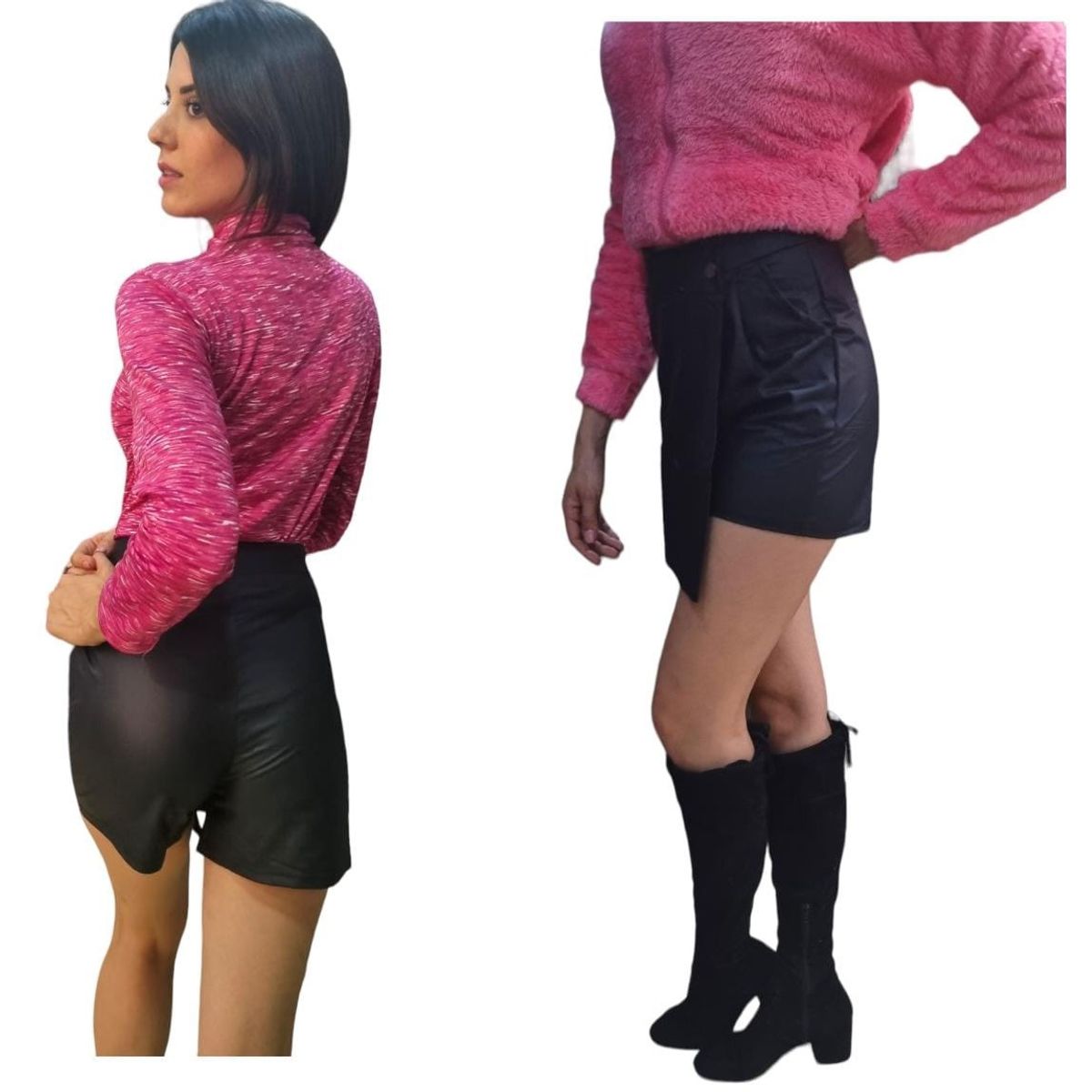 AGW - Falda Short Cuerina Mujer Negro