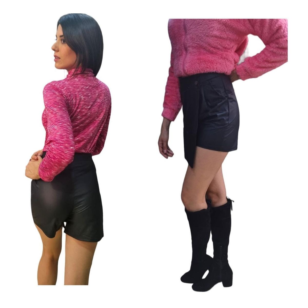 AGW - Falda Short Cuerina Mujer Negro