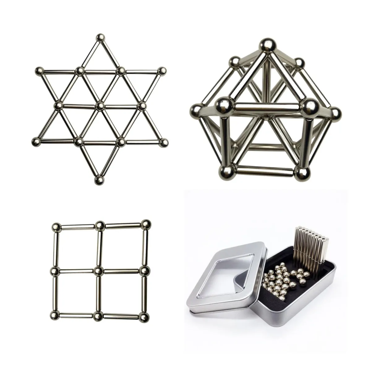GENERICO - juego magnético iman barras y esferas plateadas 63pz