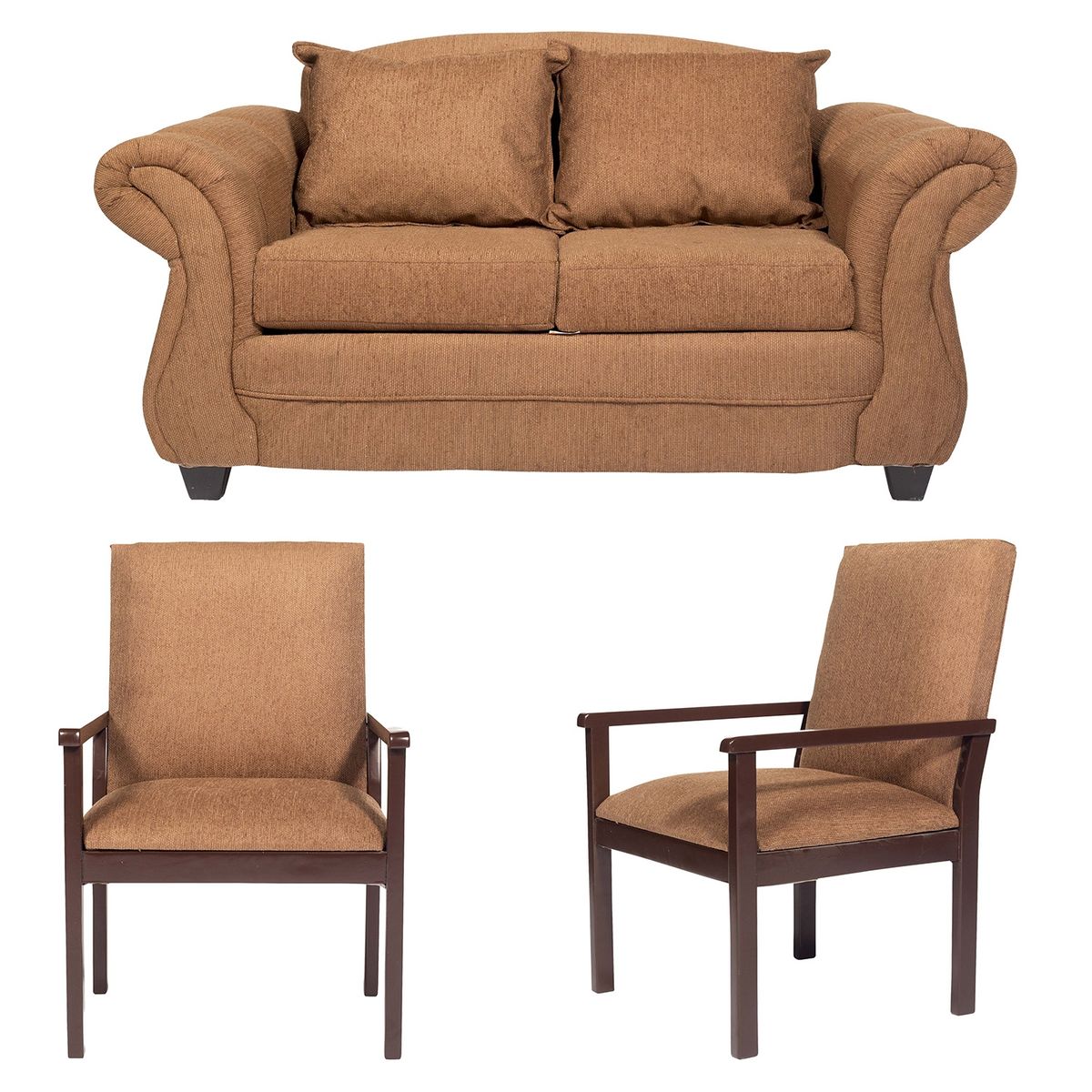 CASA WOW DECO - Sofá Palermo 2C + 2 Sitiales Café