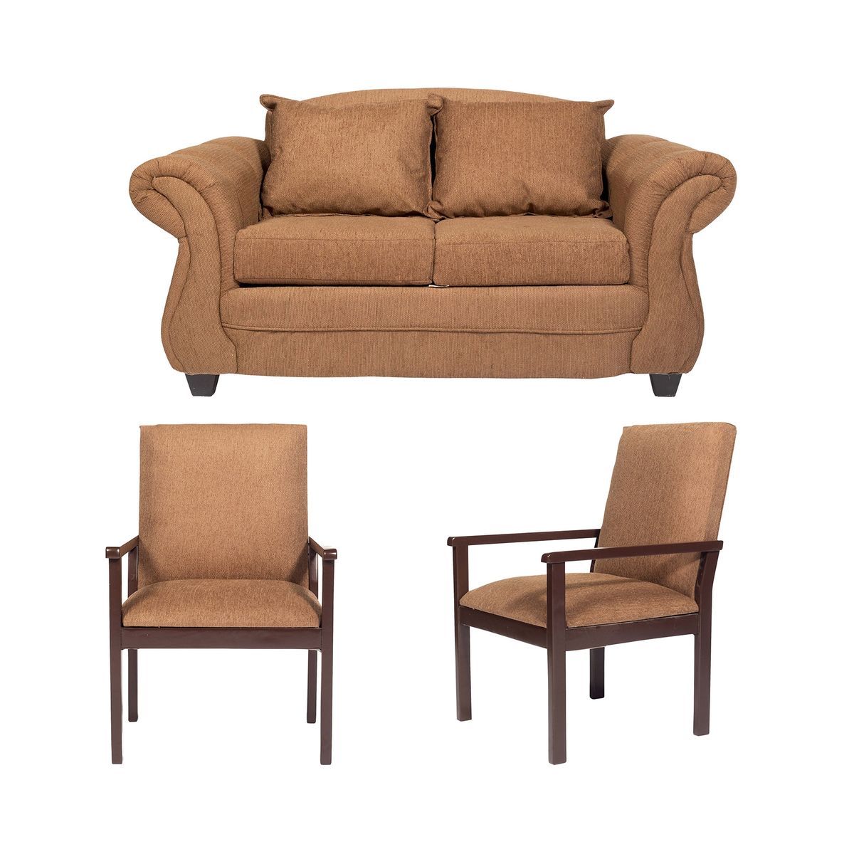 CASA WOW DECO - Sofá Palermo 2C + 2 Sitiales Café