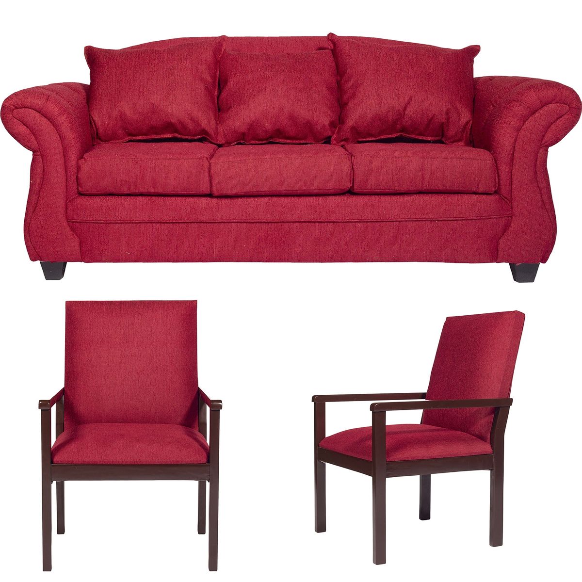 CASA WOW DECO - Sofá Palermo 3C + 2 Sitiales Rojo