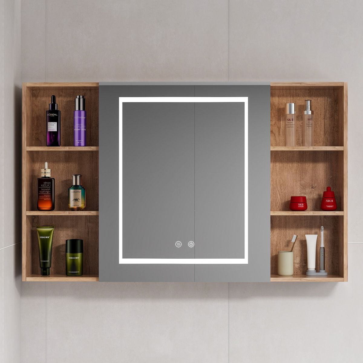 DOMSA - Botiquin Espejo LED Antiempañante Domsa MMR-100 Wood 98x80x14cm