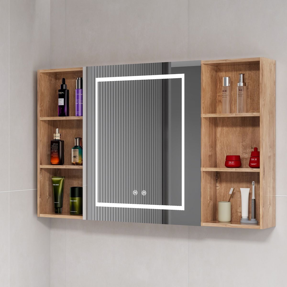 DOMSA - Botiquin Espejo LED Antiempañante Domsa MMR-100 Wood 98x80x14cm