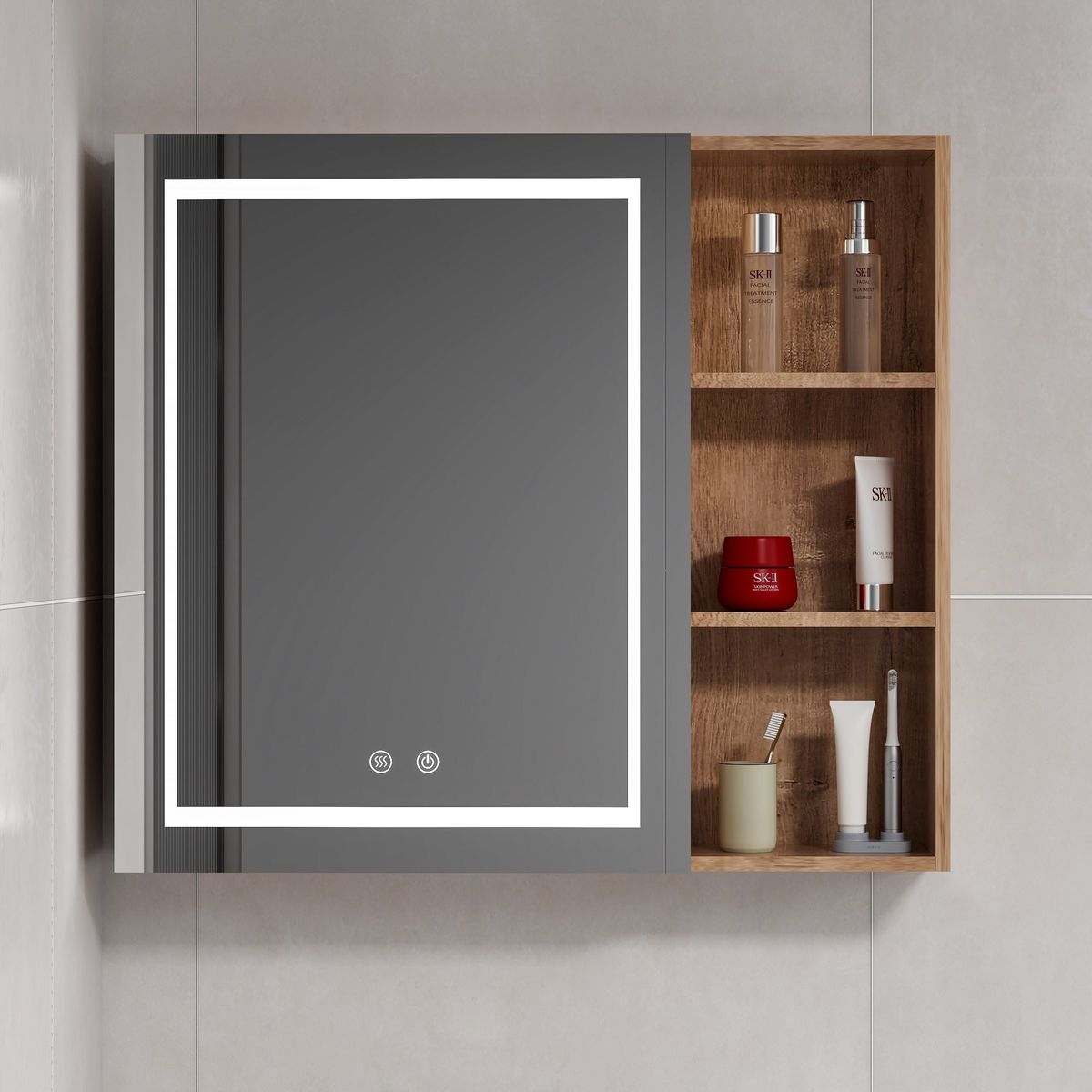 DOMSA - Botiquin Espejo LED Antiempañante Domsa MMR-70 Wood 68x80x14cm