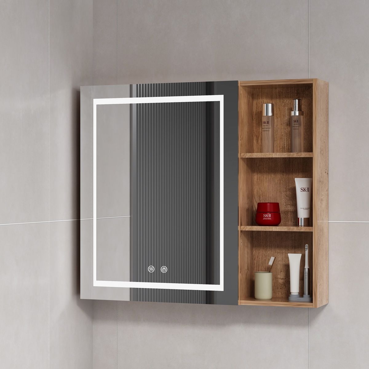 DOMSA - Botiquin Espejo LED Antiempañante Domsa MMR-70 Wood 68x80x14cm