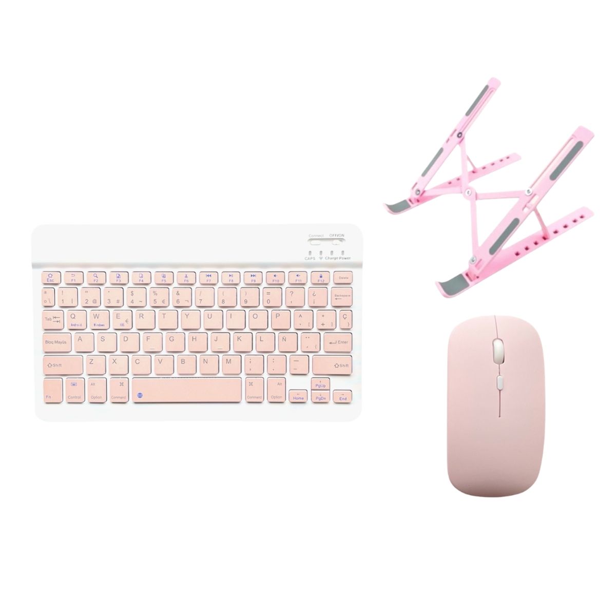 GENERICO - Kit Teclado y Mouse Bluetooth Recargable Español Rosado Con Soporte…