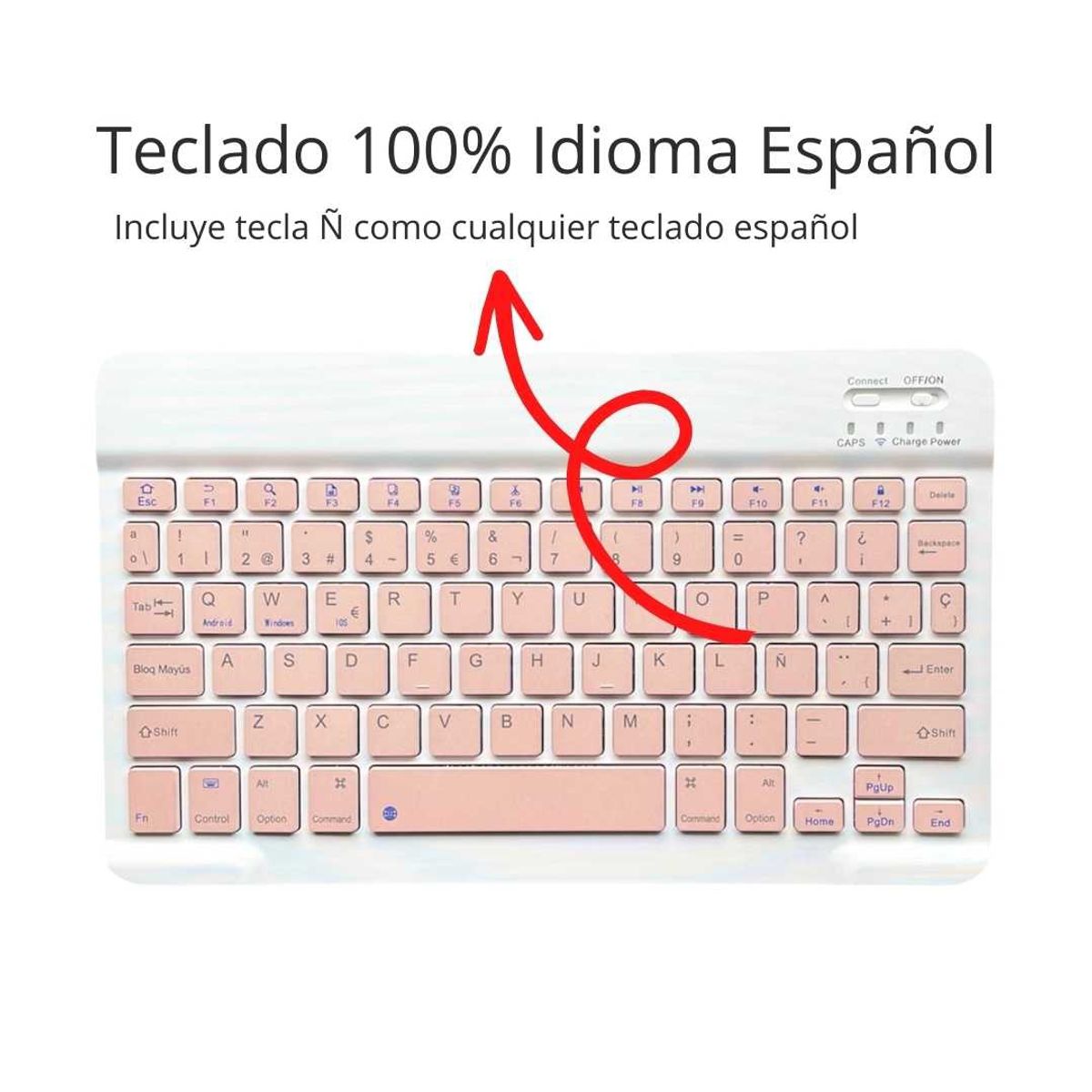 GENERICO - Kit Teclado y Mouse Bluetooth Recargable Español Rosado Con Soporte…