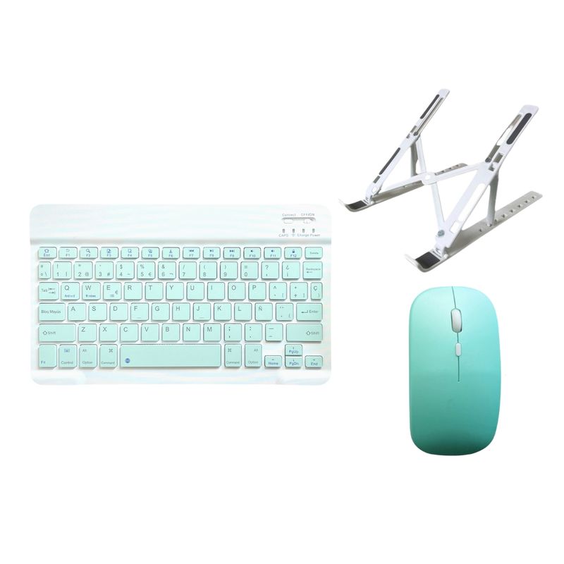 GENERICO - Kit Teclado y Mouse Bluetooth Recargable Español Verde Con Soporte…