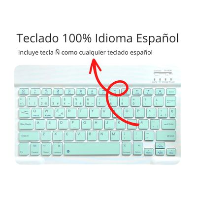 Imagen 2 del producto Kit Teclado y Mouse Bluetooth Recargable Español Verde Con Soporte…