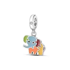 SILVER HEART - Charm Elefante Puzzle Autismo en Plata Fina 925