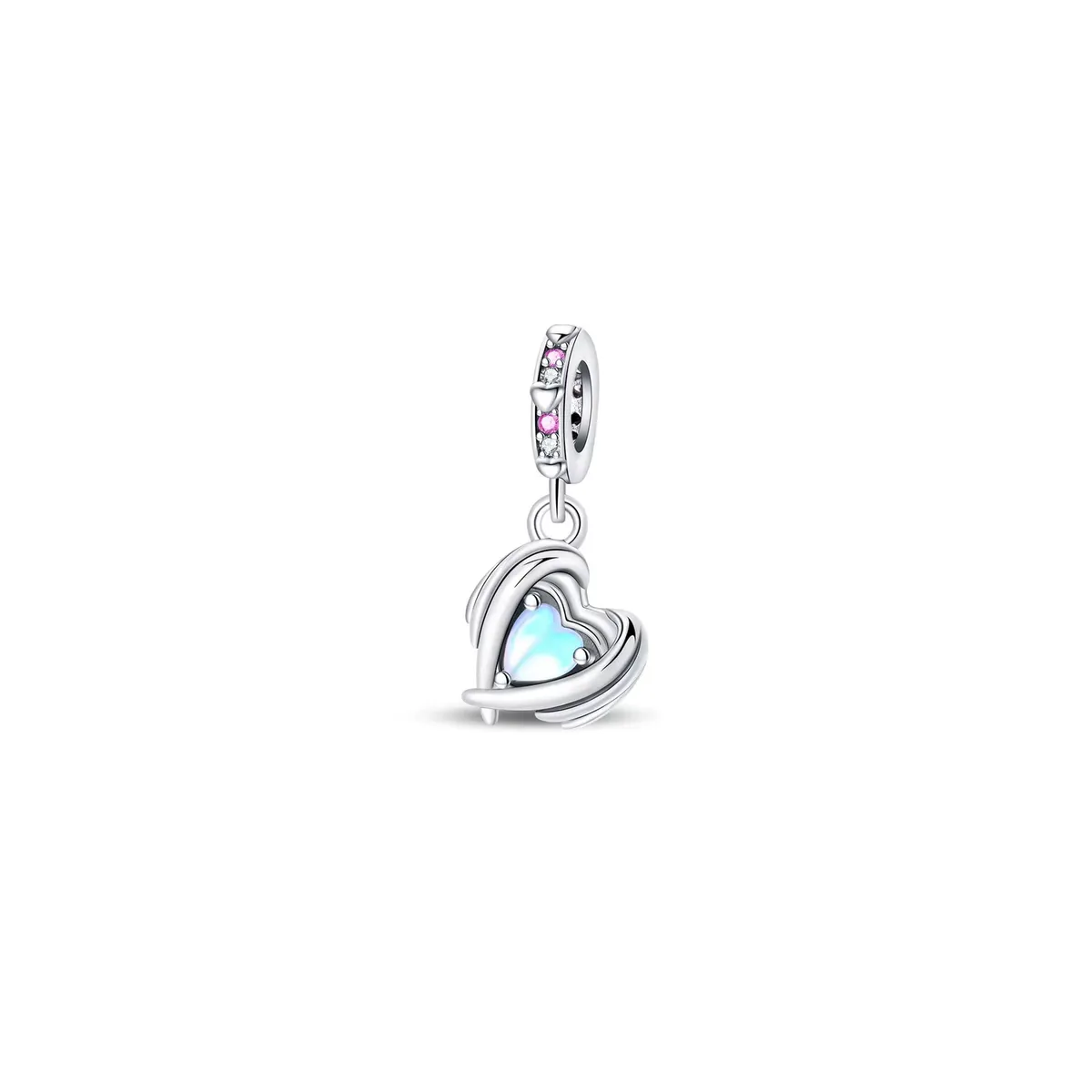 SILVER HEART - Charm Corazón de Cristal Luminoso en Plata Fina 925 SILVER HEART