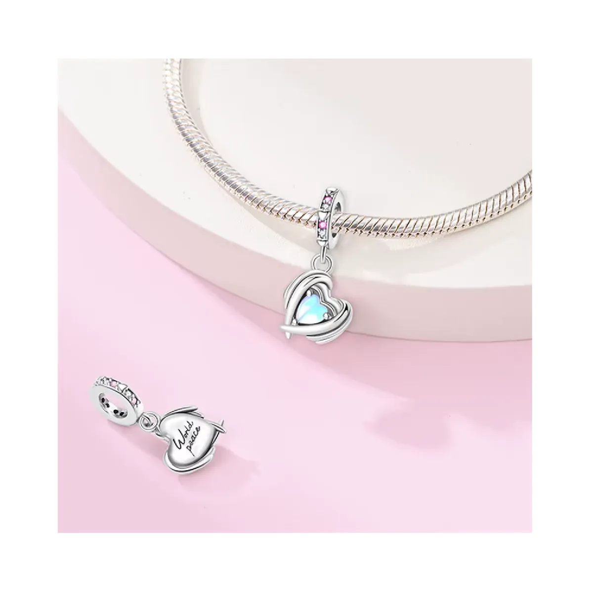 SILVER HEART - Charm Corazón de Cristal Luminoso en Plata Fina 925 SILVER HEART