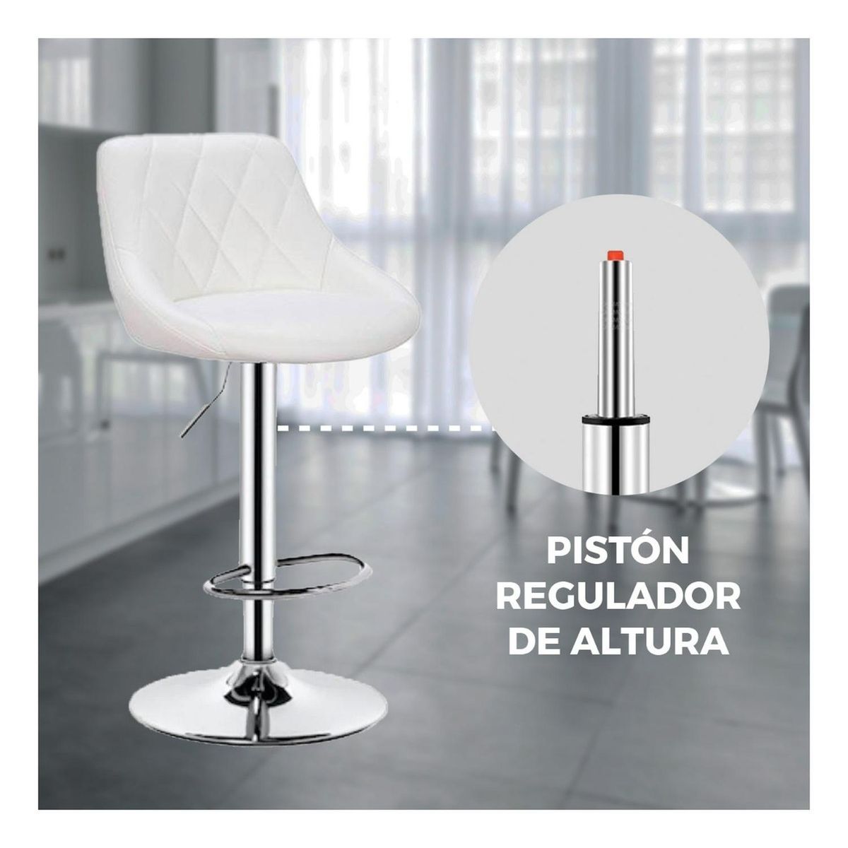 Sillas Taburete Piso Bar Giratoria Altura Regulable Con Respaldo - Blanco, marca GLOBAL LATIN GROUP - Foto 2