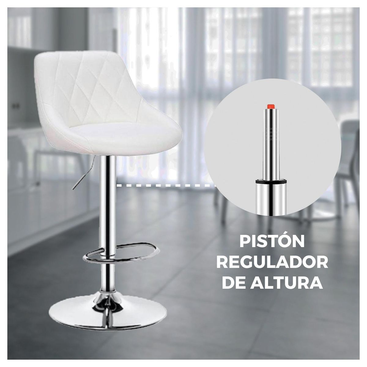 GLOBAL LATIN GROUP - Pack 4 Sillas Taburete Piso Bar Giratoria Altura Regulable - Blanco