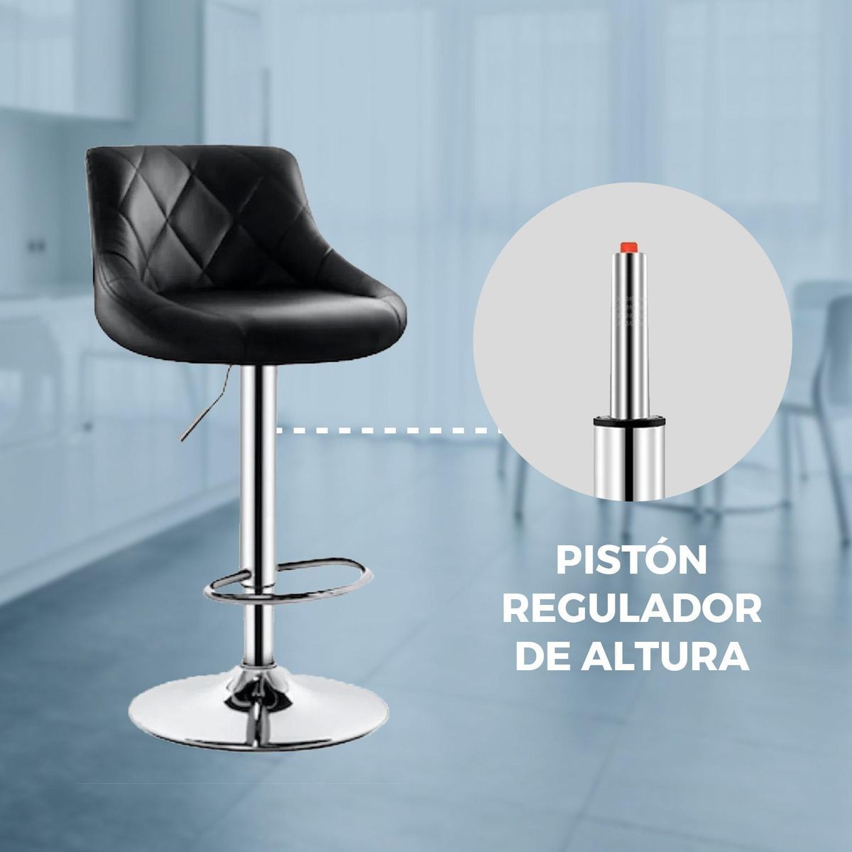 GLOBAL LATIN GROUP - Pack 4 Sillas Taburete Piso Bar Giratoria Altura Regulable - Negro