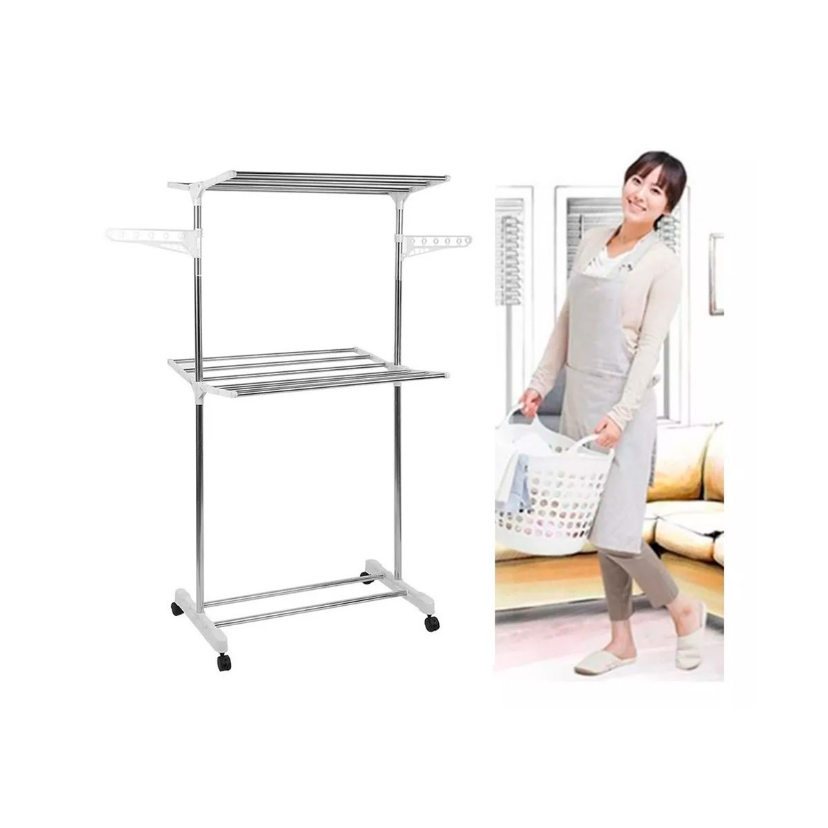 GENERICO - Tendedero De Ropa Movil Plegable 2 Niveles