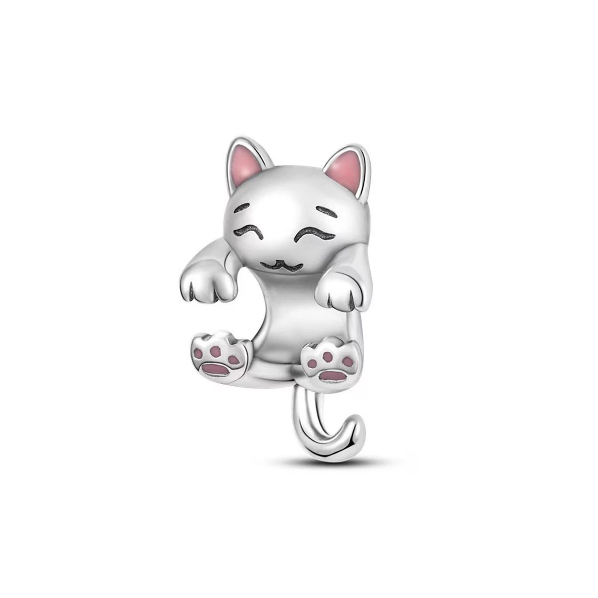 SILVER HEART - Charm Dije Gatito Perezoso Colgante (Gato) en Plata Fina 925 SILVER HEART