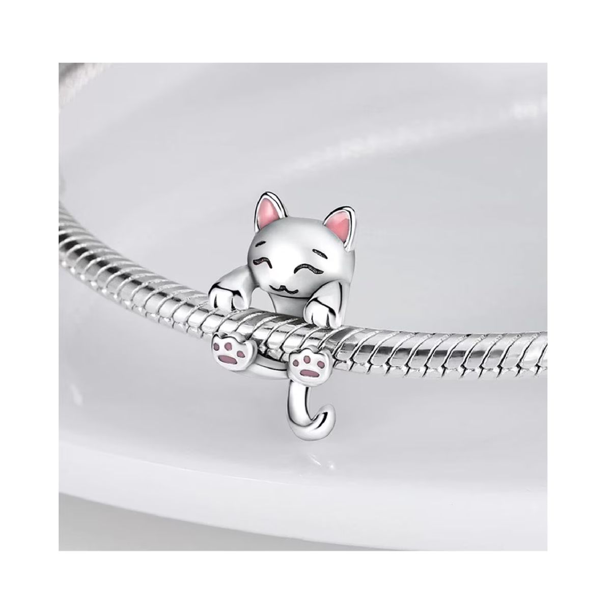 SILVER HEART - Charm Dije Gatito Perezoso Colgante (Gato) en Plata Fina 925 SILVER HEART