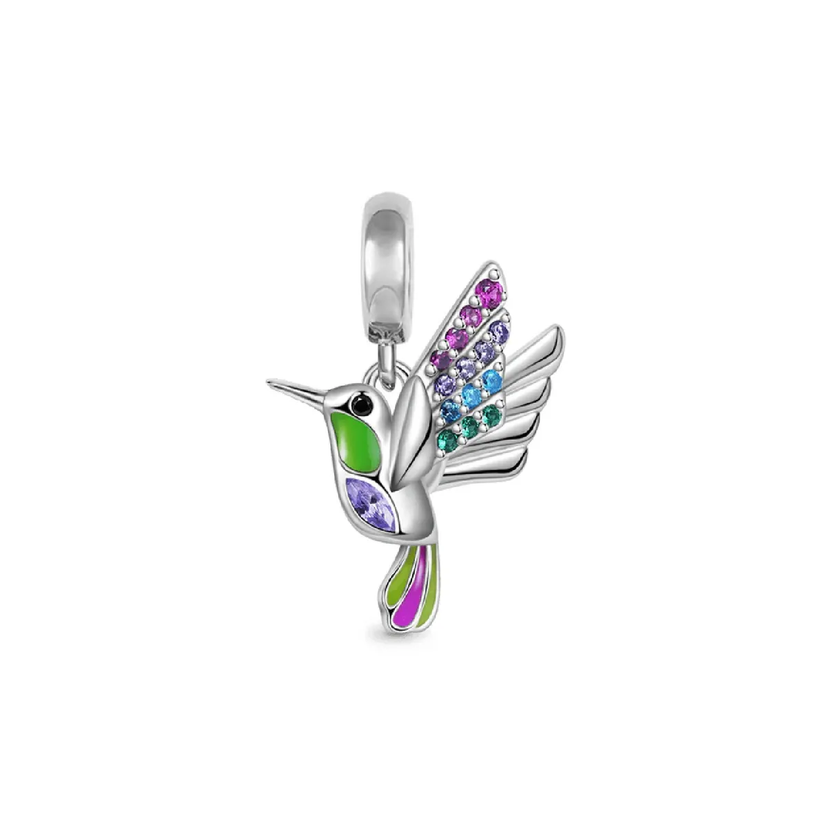 SILVER HEART - Charm Colibrí Picaflor Colorido en Plata Fina 925 SILVER HEART