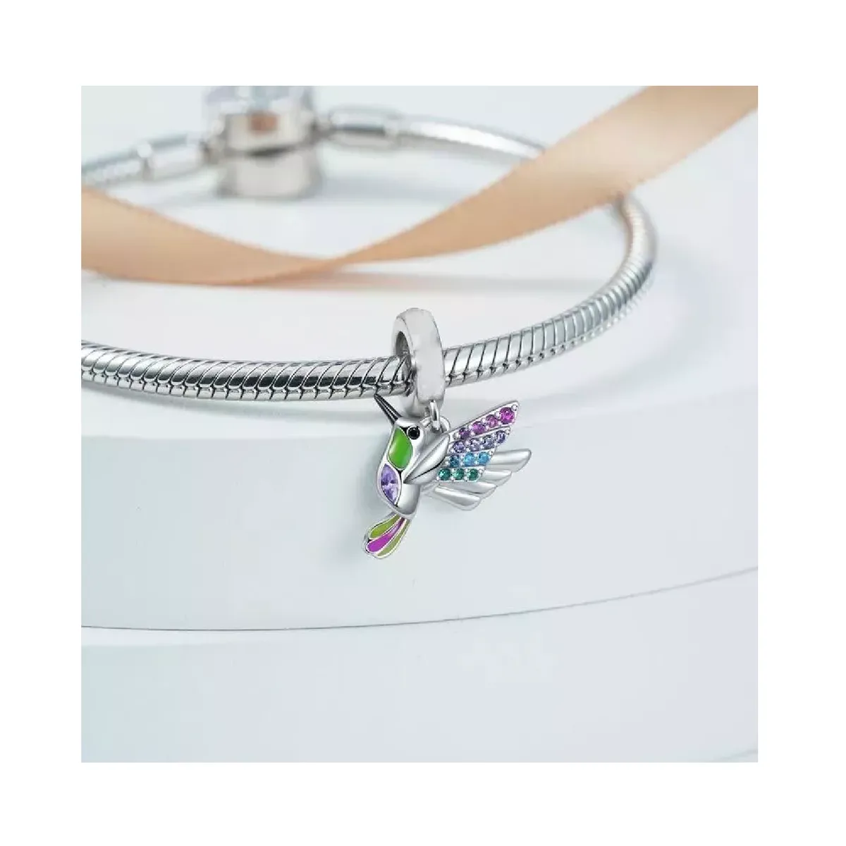 SILVER HEART - Charm Colibrí Picaflor Colorido en Plata Fina 925 SILVER HEART