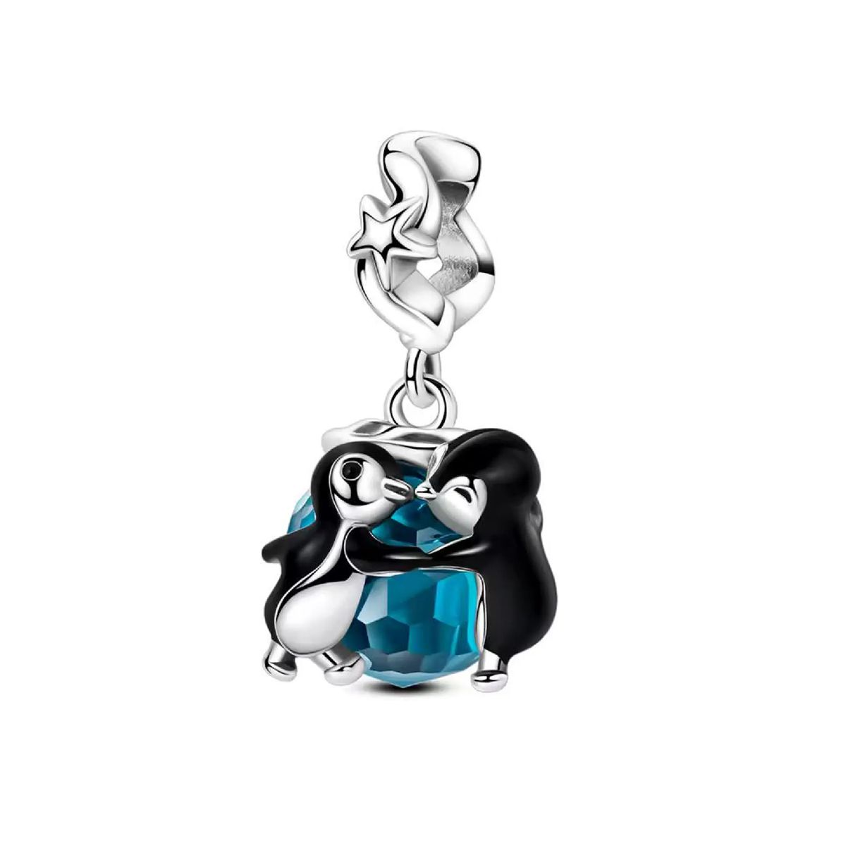 SILVER HEART - Charm Pareja de Pingüinos Enamorados en Plata Fina 925 SILVER HEART