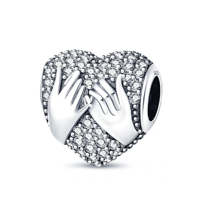 SILVER HEART - Charm Corazón y Manos en Plata Fina 925 SILVER HEART