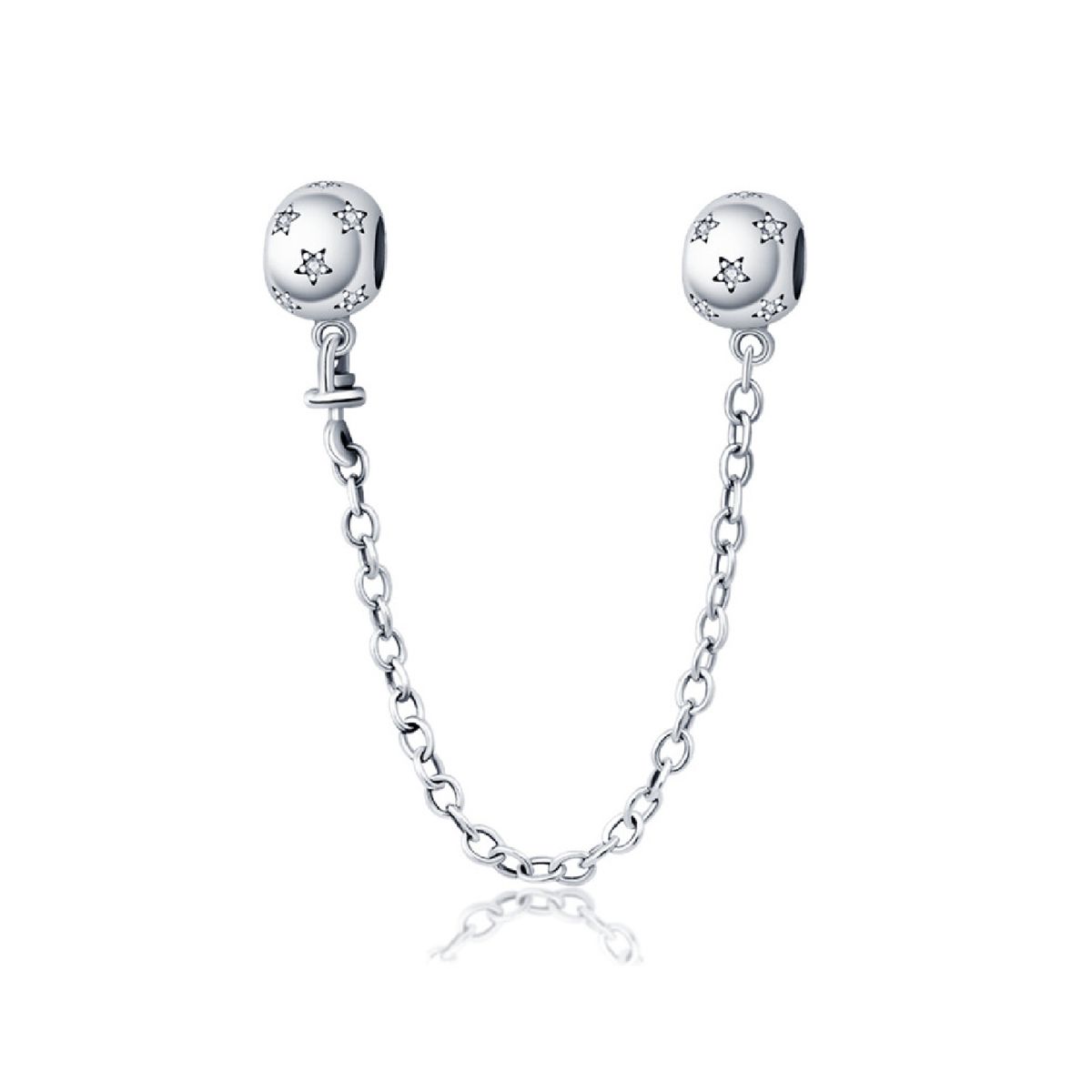SILVER HEART - Charm Cadena de Seguridad con Estrellas en Plata Fina 925 SILVER HEART