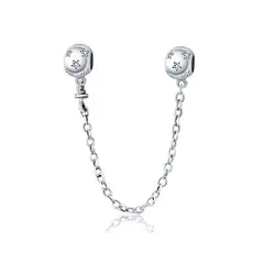 SILVER HEART - Charm Cadena de Seguridad con Estrellas en Plata Fina 925