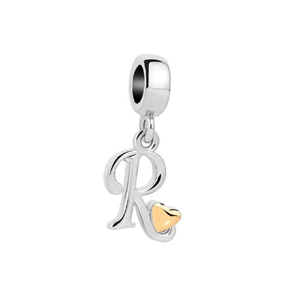 SILVER HEART - Charm Letra R y Corazón Dorado en Plata Fina 925 SILVER HEART