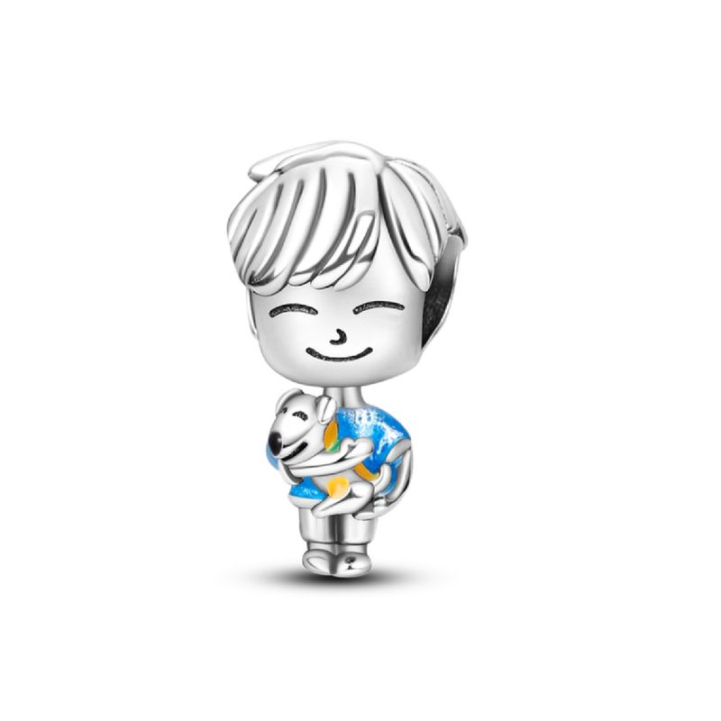 SILVER HEART - Charm Niño Sonriente y Perrito en Plata Fina 925 SILVER HEART