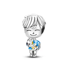 SILVER HEART - Charm Niño Sonriente y Perrito en Plata Fina 925