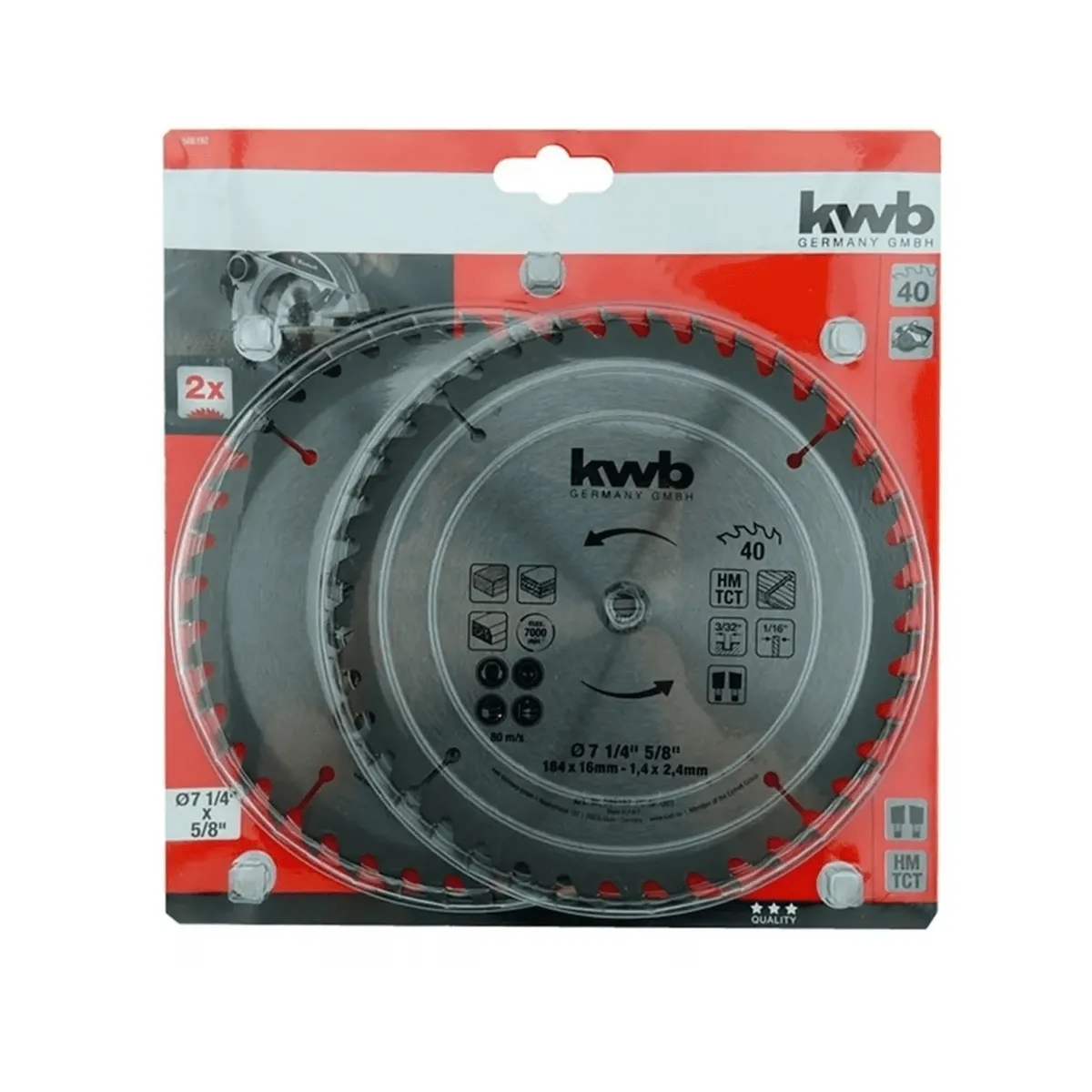 KWB - Pack 2 Hoja Disco Sierra Circular 7 1/4 40 Dientes Kwb 586192