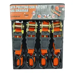 GENERICO - Jgo 4 Eslinga Cinta Amarre Con Ratchet 1 Pulgx15 Ft Crownman